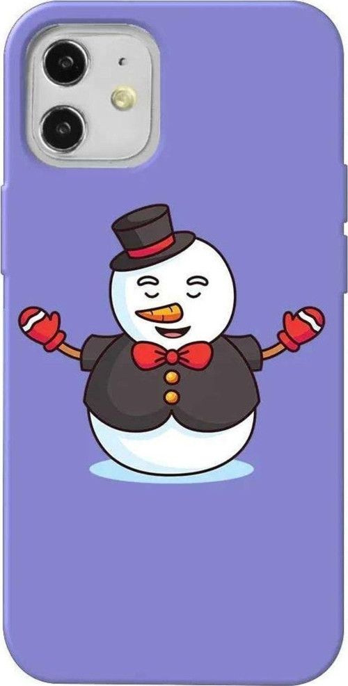 iPhone 12 Uyumlu Lila Renkli Silikon Telefon Kılıfı - Snowman In Suit