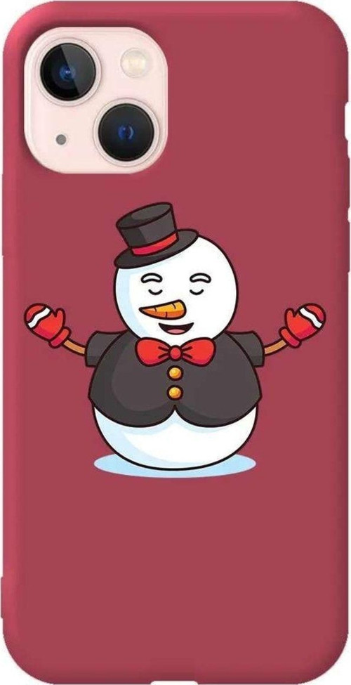 iPhone 13 Uyumlu Bordo Renkli Silikon Telefon Kılıfı - Snowman In Suit