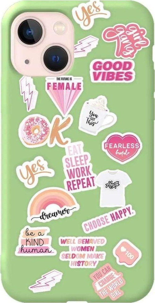 iPhone 13 Açık Yeşil Renkli Silikon Telefon Kılıfı - Female Sticker