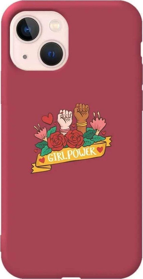 iPhone 13 Bordo Renkli Silikon Telefon Kılıfı - Girl Power 2