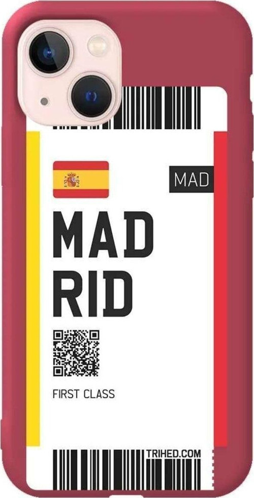 iPhone 13 Bordo Renkli Silikon Telefon Kılıfı - Madrid Bileti