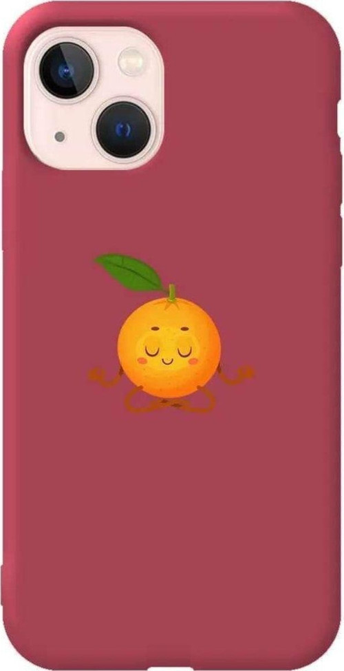 iPhone 13 Bordo Renkli Silikon Telefon Kılıfı - Meditasyon Portakal