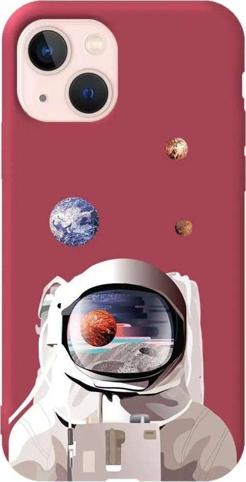 iPhone 13 Bordo Renkli Silikon Telefon Kılıfı - Astronotun Gözünden