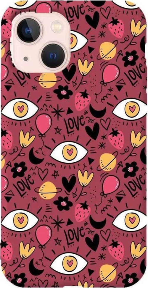 iPhone 13 Bordo Renkli Silikon Telefon Kılıfı - Punk Love