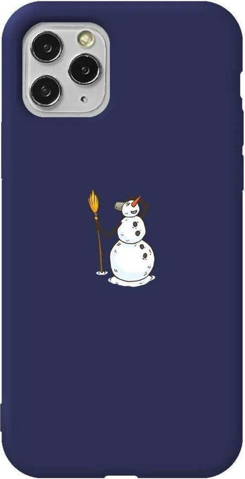 İphone 11 Pro Max Uyumlu Lacivert Renkli Silikon Telefon Kılıfı - Snowman Looking Around