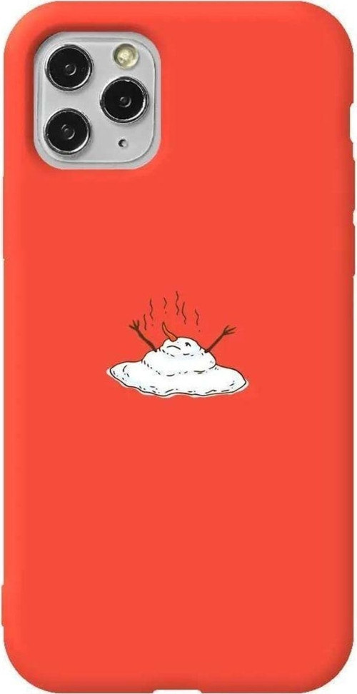 İphone 11 Pro Uyumlu Turuncu Renkli Silikon Telefon Kılıfı - Melting Snowman
