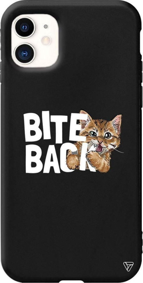 iPhone 11 Siyah Renkli Silikon Harf Isıran Kedi Telefon Kılıfı