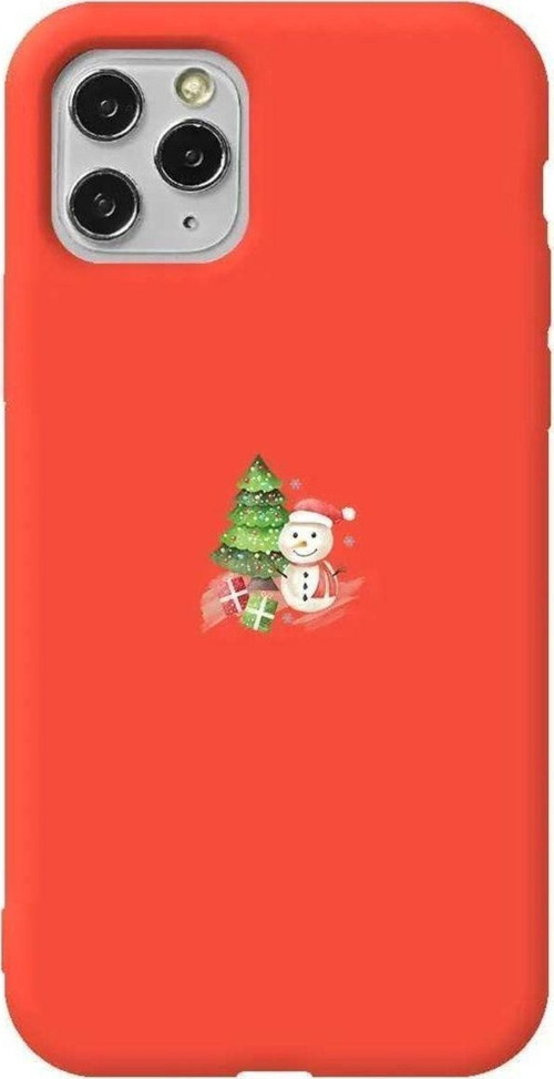 İphone 11 Pro Max Uyumlu Turuncu Renkli Silikon Telefon Kılıfı - Cute Snowman