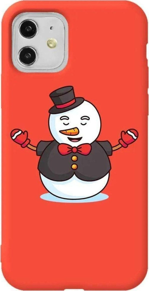 iPhone 11 Uyumlu Turuncu Renkli Silikon Telefon Kılıfı - Snowman In Suit