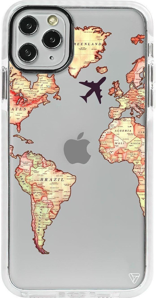 İphone 11 Pro Max Beyaz Impact Harita Tasarımli Premium Telefon Kılıfı