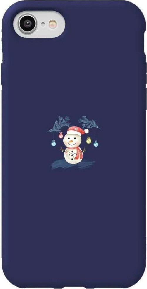 iphone Se 2020 Lacivert Renkli Silikon Telefon Kılıfı Uyumlu Sugar Snowman