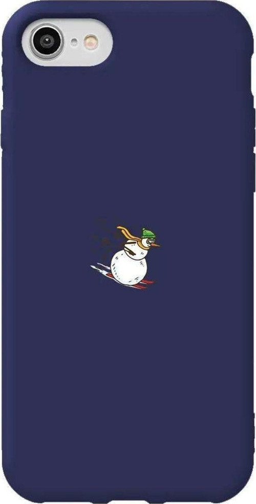iphone Se 2020 Uyumlu Lacivert Renkli Silikon Telefon Kılıfı - Snowman Skiing