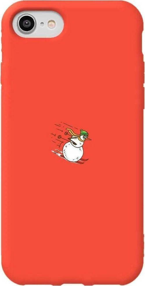 iphone Se 2020 Uyumlu Turuncu Renkli Silikon Telefon Kılıfı - Snowman Skiing