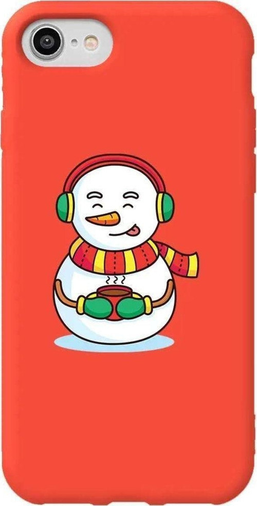 iphone Se 2020 Uyumlu Turuncu Renkli Silikon Telefon Kılıfı - Snowman With Coffee
