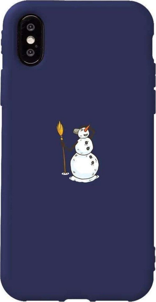 İphone X Uyumlu Lacivert Renkli Silikon Telefon Kılıfı - Snowman Looking Around