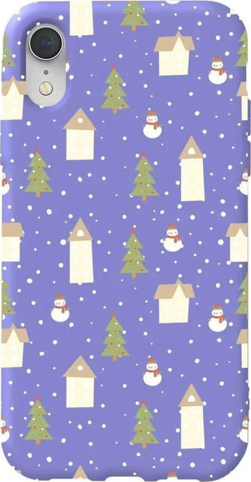 İphone XR Lila Renkli Silikon Telefon Kılıfı - Snowy Xmas