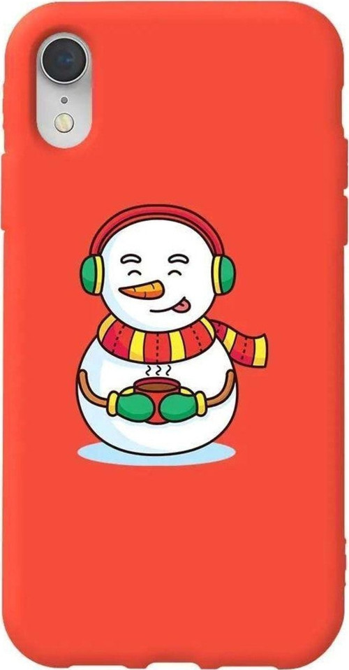 İphone XR Turuncu Renkli Silikon Telefon Kılıfı - Snowman With Coffee Uyumlu