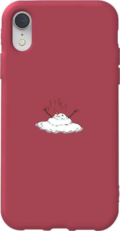 İphone XR Uyumlu Bordo Renkli Silikon Telefon Kılıfı - Melting Snowman