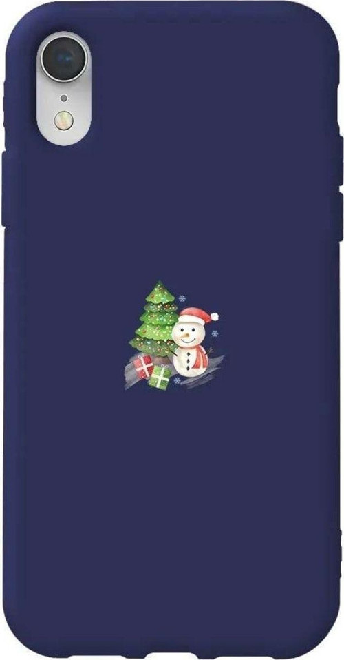 İphone XR Uyumlu Lacivert Renkli Silikon Telefon Kılıfı - Cute Snowman