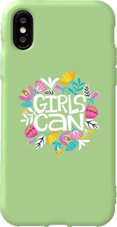 İphone XS Max Açık Yeşil Renkli Silikon Telefon Kılıfı - Girls Can