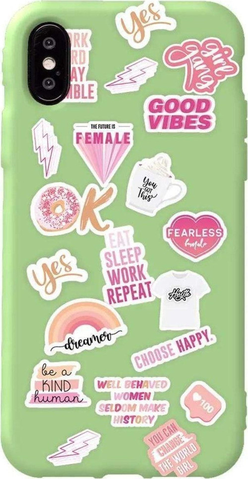 İphone XS Açik Yesil Renkli Silikon Telefon Kılıfı - Female Sticker