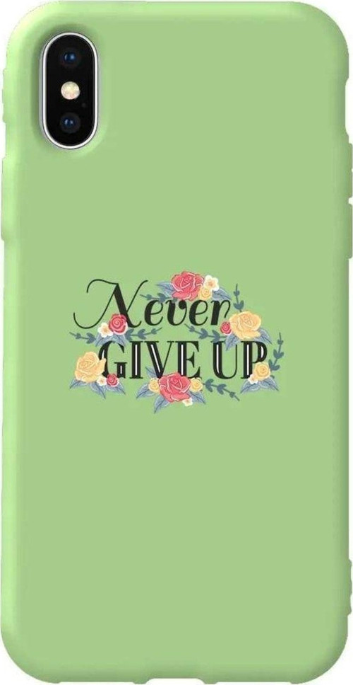 İphone XS Max Açik Yesil Renkli Silikon Telefon Kılıfı - Never Give Up 2