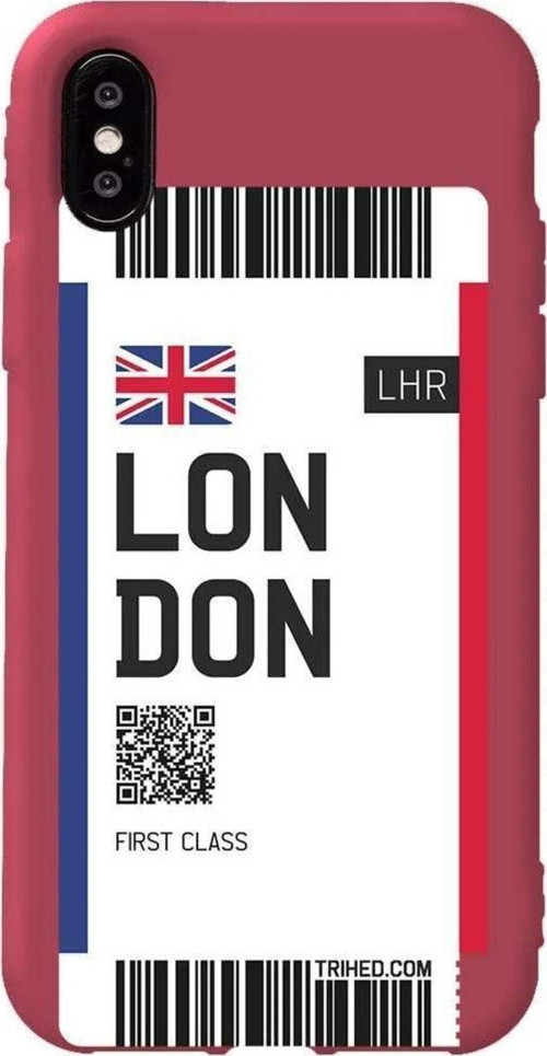 İphone XS Bordo Renkli Silikon Telefon Kılıfı - London Bileti