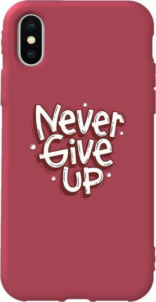 İphone XS Max Bordo Renkli Silikon Telefon Kılıfı - Never Give Up
