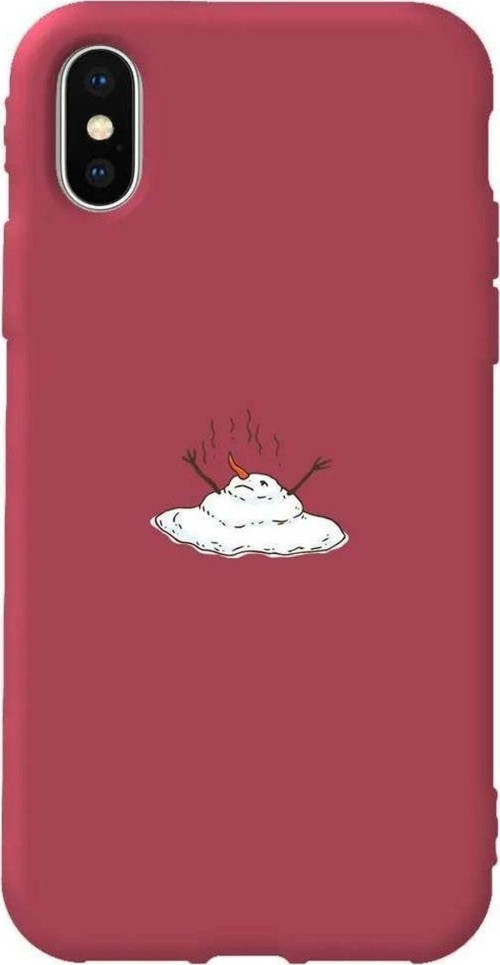 İphone XS Max Bordo Renkli Silikon Telefon Kılıfı Uyumlu Melting Snowman