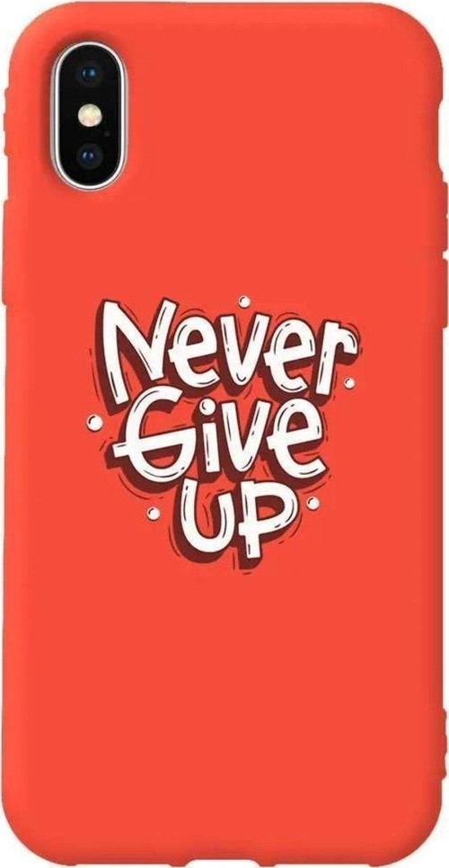 İphone XS Max Turuncu Renkli Silikon Telefon Kılıfı - Never Give Up