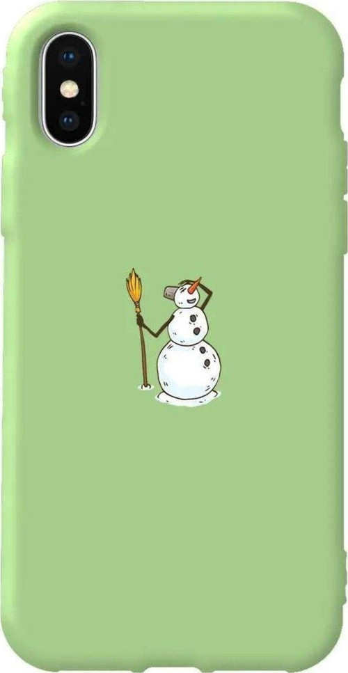 İphone XS Max Uyumlu Açık Yeşil Renkli Silikon Telefon Kılıfı - Snowman Looking Around