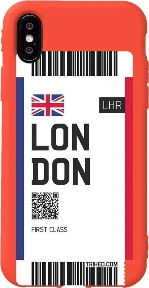 İphone XS Turuncu Renkli Silikon Telefon Kılıfı - London Bileti