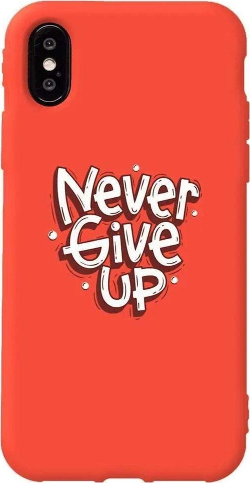 İphone XS Turuncu Renkli Silikon Telefon Kılıfı - Never Give Up