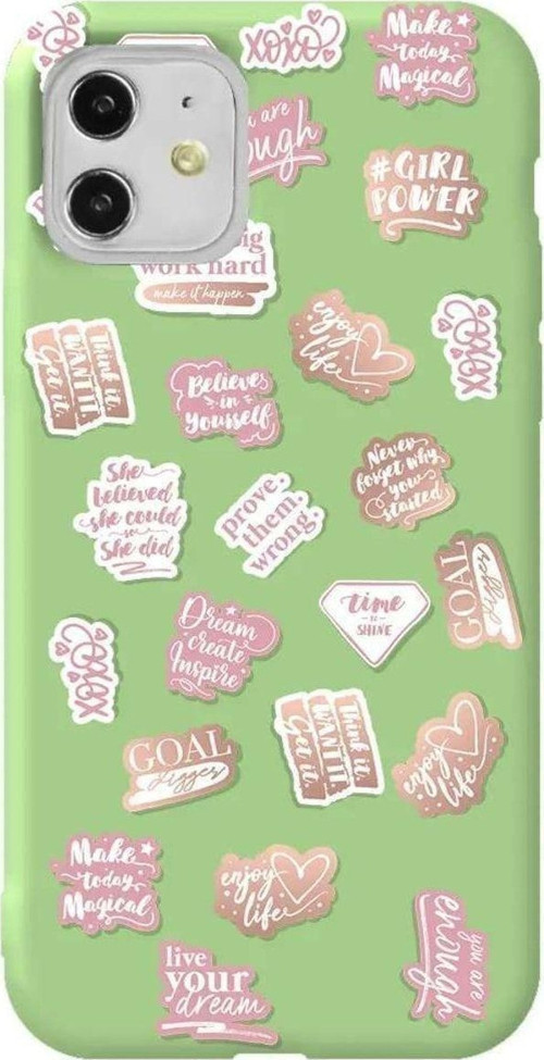 iPhone 11 Açık Yeşil Renkli Silikon Telefon Kılıfı - Female Sticker 2