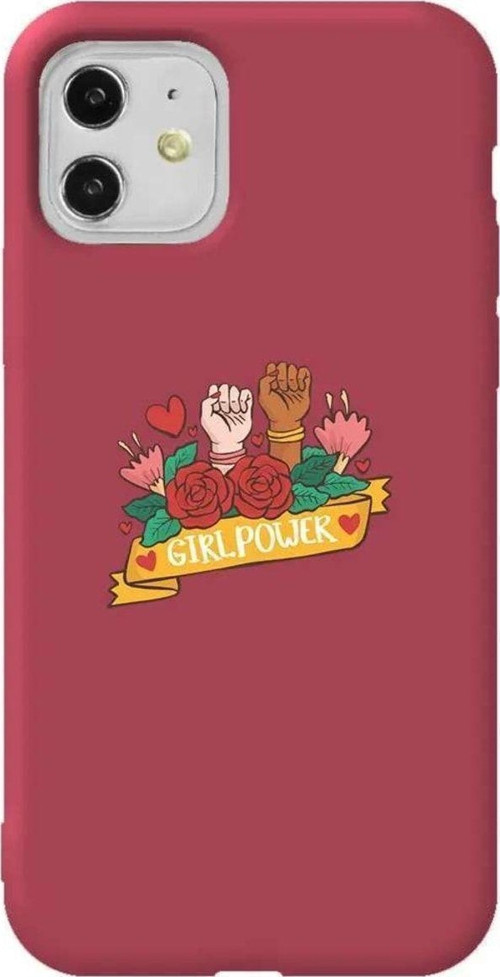 iPhone 11 Bordo Renkli Silikon Telefon Kılıfı - Girl Power 2