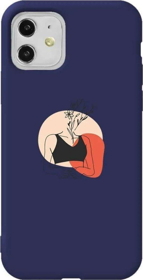iPhone 11 Lacivert Renkli Silikon Telefon Kılıfı - Flower Girl