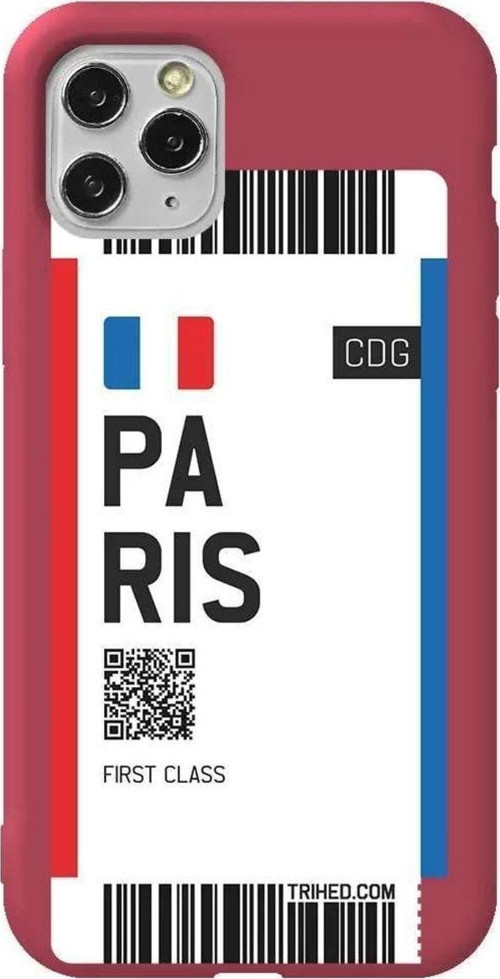 İphone 11 Pro Bordo Renkli Silikon Telefon Kılıfı - Paris Bileti