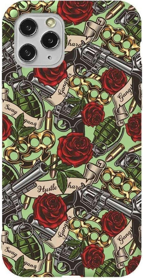 İphone 11 Pro Açık Yeşil Renkli Silikon Telefon Kılıfı - Rose And Gun