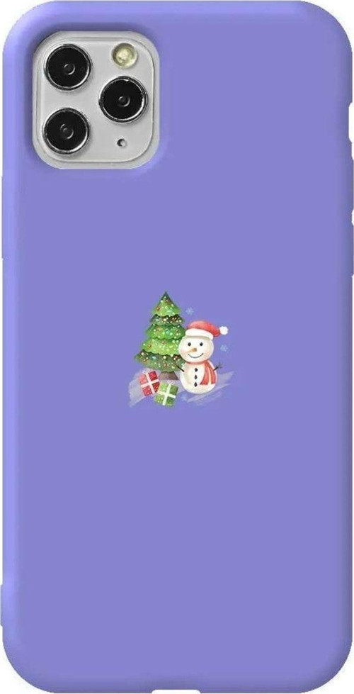 İphone 11 Pro Max Lila Renkli Silikon Telefon Kılıfı - Cute Snowman Uyumlu