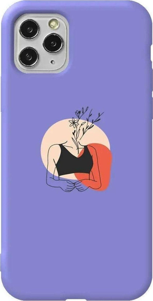 İphone 11 Pro Max Lila Renkli Silikon Telefon Kılıfı - Flower Girl