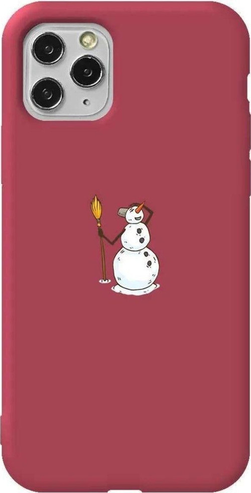 İphone 11 Pro Max Uyumlu Bordo Renkli Silikon Telefon Kılıfı - Snowman Looking Around