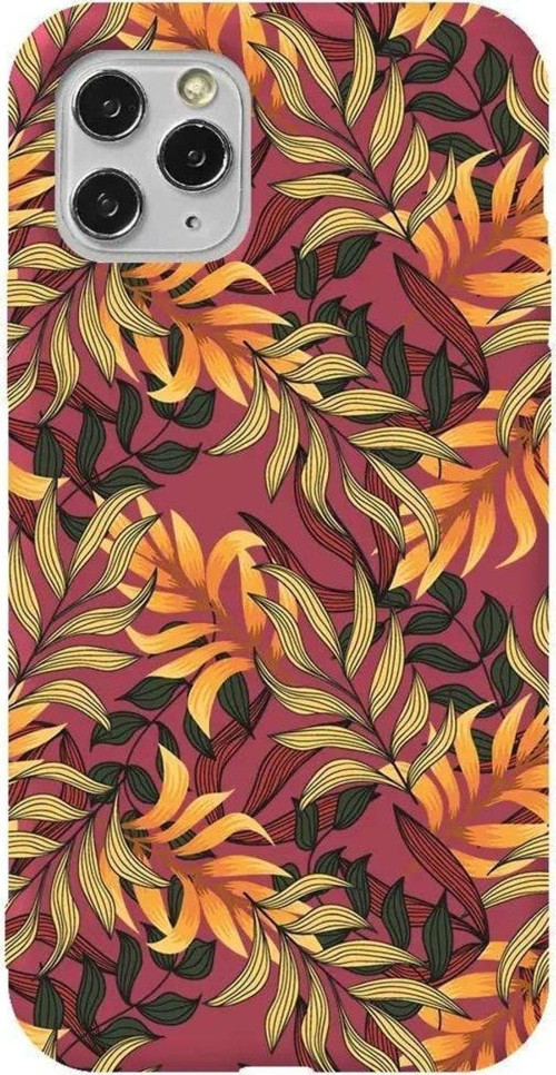 İphone 11 Pro Max Bordo Renkli Silikon Telefon Kılıfı - Floral Aura