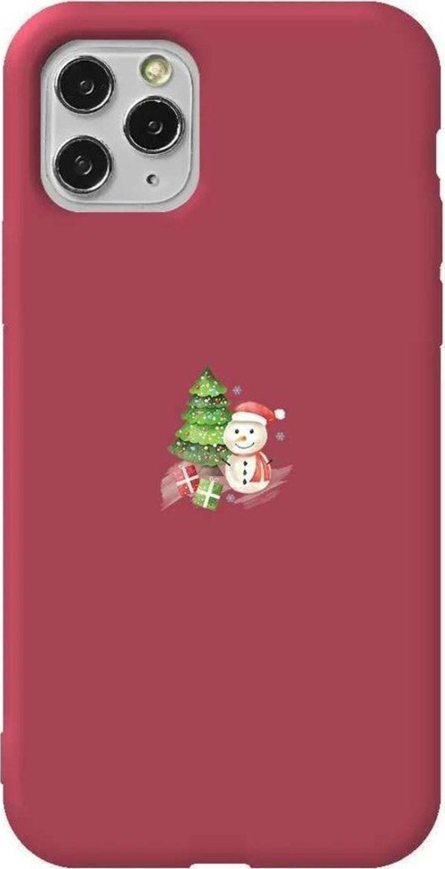 İphone 11 Pro Max Uyumlu Max Bordo Renkli Silikon Telefon Kılıfı - Cute Snowman