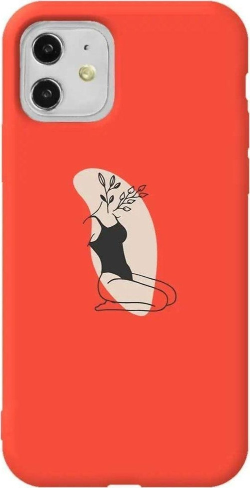 iPhone 11 Turuncu Renkli Silikon Telefon Kılıfı - Flower Girl Sitting