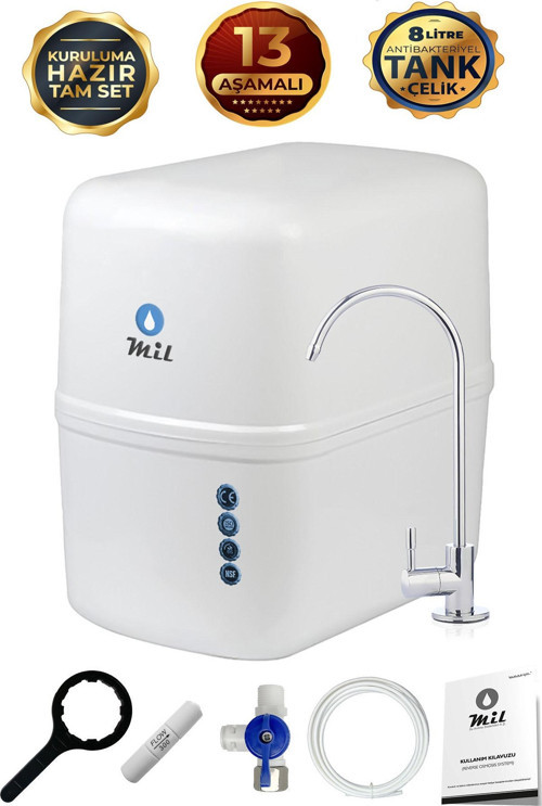 Mil Elegance 13 Aşamalı 8 Lt Çelik Tanklı AquaFlo Membranlı Kapalı Kasa Su Arıtma Cihazı (DNP13-M-A)
