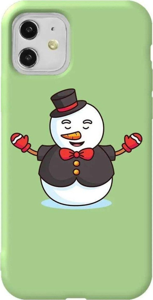 iPhone 11 Uyumlu Açık Yeşil Renkli Silikon Telefon Kılıfı - Snowman In Suit