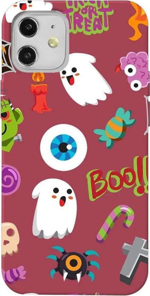 iPhone 12 Bordo Renkli Silikon Telefon Kılıfı - Trick Or Treat
