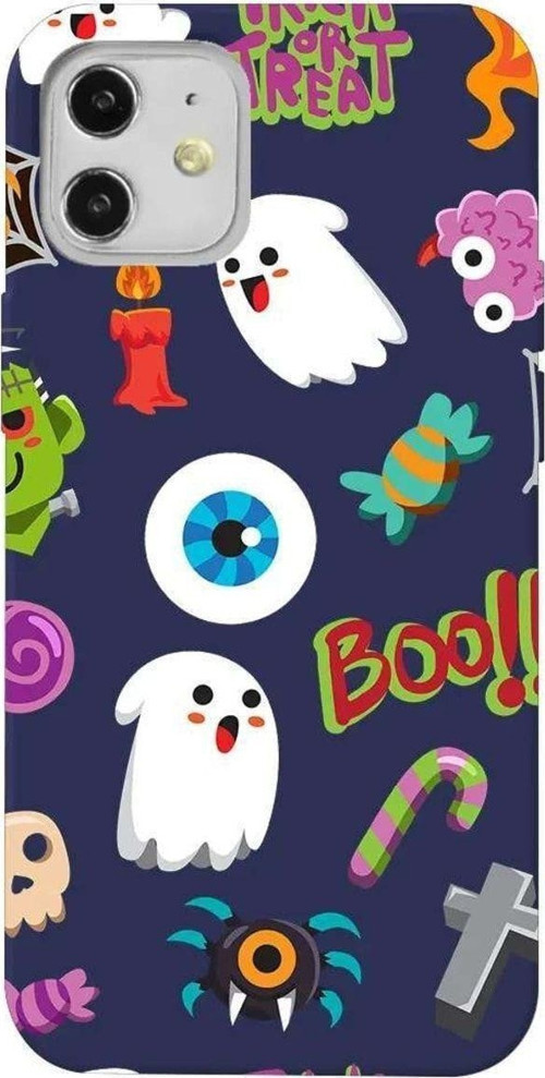 iPhone 12 Lacivert Renkli Silikon Telefon Kılıfı - Trick Or Treat