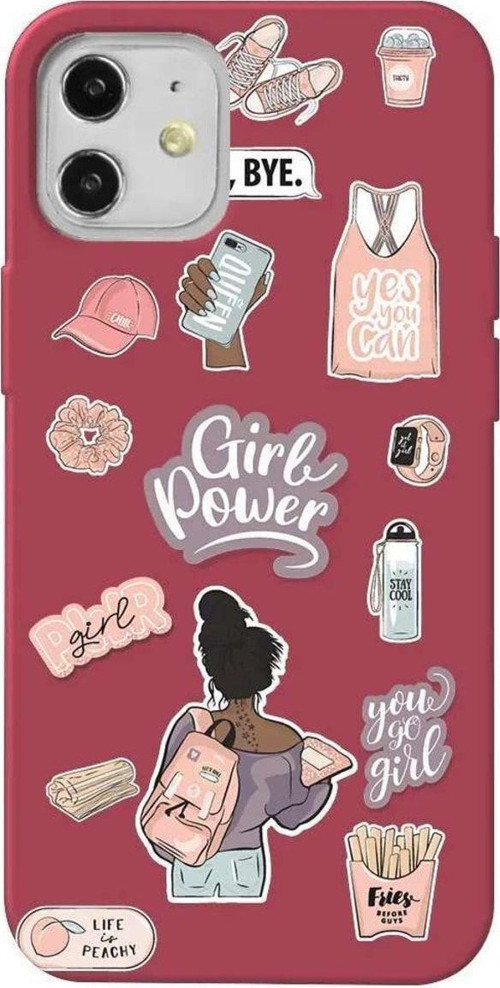 İphone 12 Mini Bordo Renkli Silikon Telefon Kılıfı - Girl Power