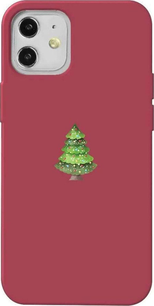 İphone 12 Mini Bordo Renkli Silikon Telefon Kılıfı - Mini Xmas Tree